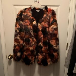 Pink, Black, and Cream Faux Fur Coat
